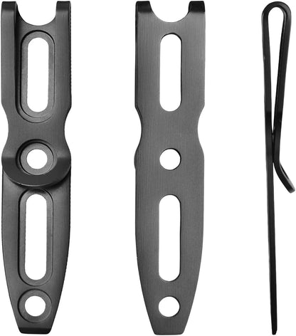 Pocket Clip for Kydex Sheath Outdoor Knife Accessory with Multiple Hole Distances and Thickness Options (Black Titanium)