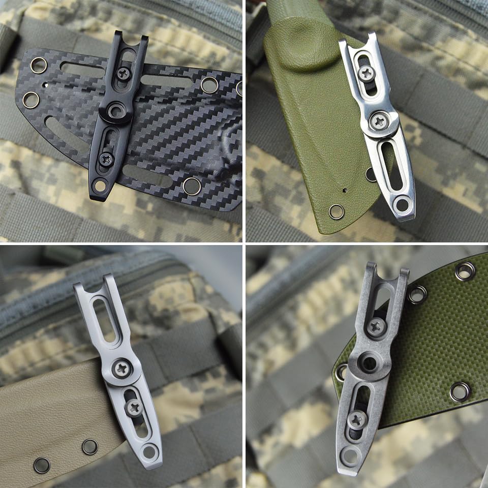 Pocket Clip for Kydex Sheath Outdoor Knife Accessory with Multiple Hole Distances and Thickness Options (Black Titanium)