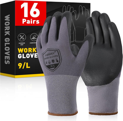 Safety Gloves, 16/32 Pairs Nitrile, 72 PU, Seamless Nylon, S-XL