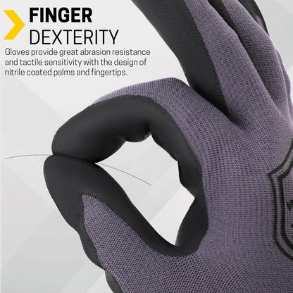 Safety Gloves, 16/32 Pairs Nitrile, 72 PU, Seamless Nylon, S-XL