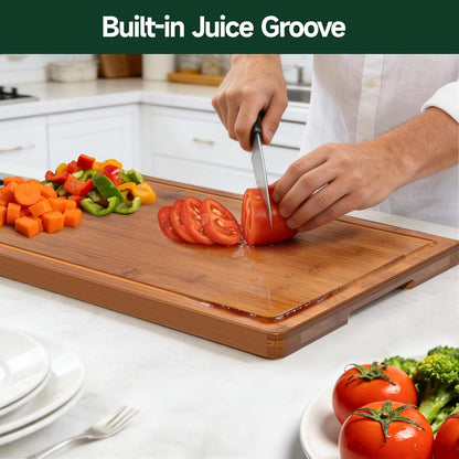 3-Piece Set Deep-Carbonized Bamboo Cutting Board for Kitchen - Crack-Resistant Wood Chopping Boards with Deep Juice Grooves, Pre-Oiled Butcher Block for Meat, Vegetables & Cheese, Carbonized