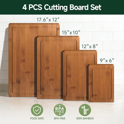 3-Piece Set Deep-Carbonized Bamboo Cutting Board for Kitchen - Crack-Resistant Wood Chopping Boards with Deep Juice Grooves, Pre-Oiled Butcher Block for Meat, Vegetables & Cheese, Carbonized