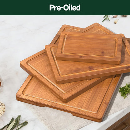 3-Piece Set Deep-Carbonized Bamboo Cutting Board for Kitchen - Crack-Resistant Wood Chopping Boards with Deep Juice Grooves, Pre-Oiled Butcher Block for Meat, Vegetables & Cheese, Carbonized