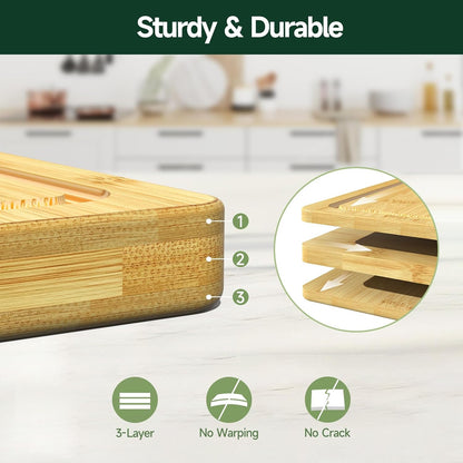 3-Piece Set Deep-Carbonized Bamboo Cutting Board for Kitchen - Crack-Resistant Wood Chopping Boards with Deep Juice Grooves, Pre-Oiled Butcher Block for Meat, Vegetables & Cheese, Carbonized