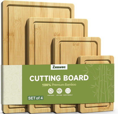 3-Piece Set Deep-Carbonized Bamboo Cutting Board for Kitchen - Crack-Resistant Wood Chopping Boards with Deep Juice Grooves, Pre-Oiled Butcher Block for Meat, Vegetables & Cheese, Carbonized