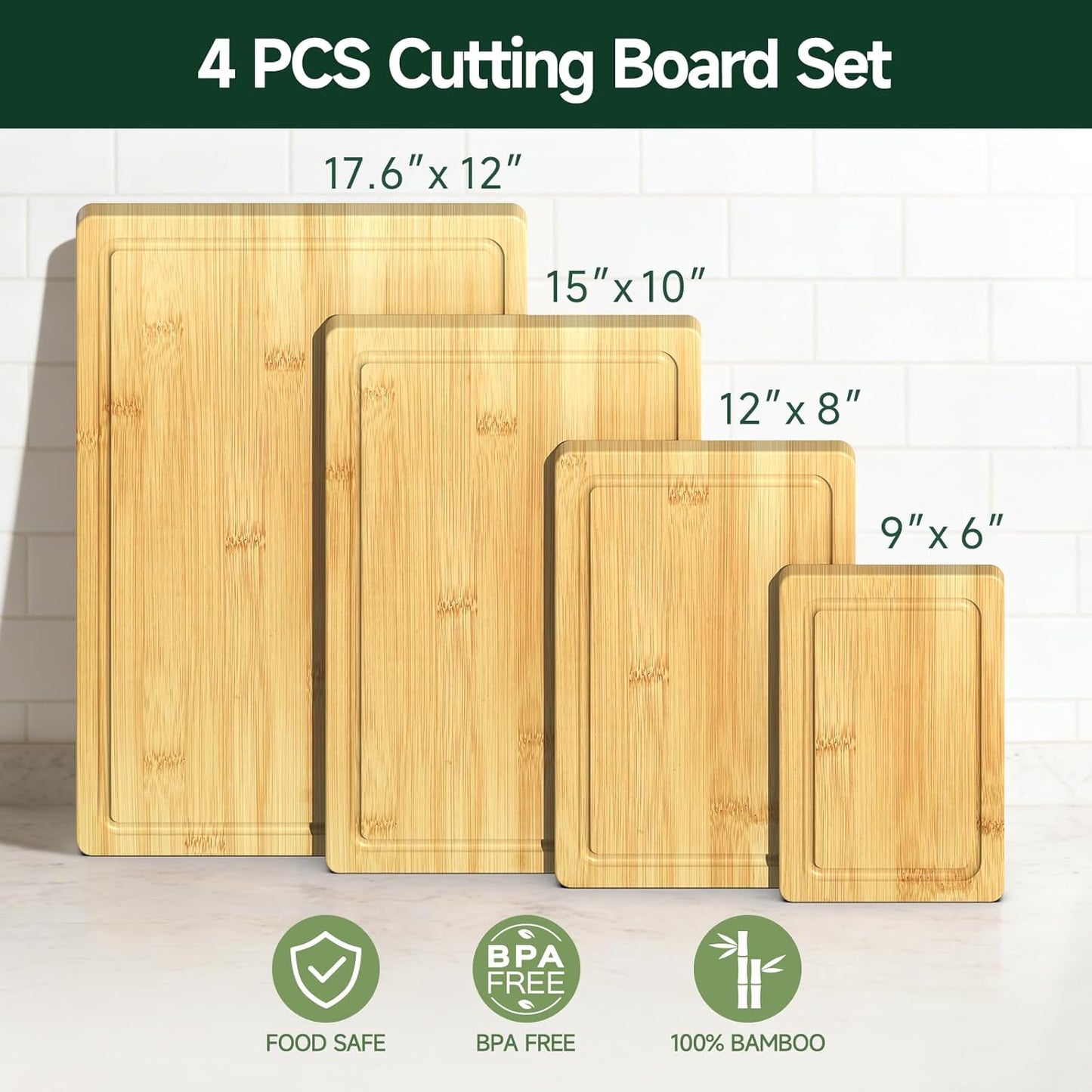 3-Piece Set Deep-Carbonized Bamboo Cutting Board for Kitchen - Crack-Resistant Wood Chopping Boards with Deep Juice Grooves, Pre-Oiled Butcher Block for Meat, Vegetables & Cheese, Carbonized