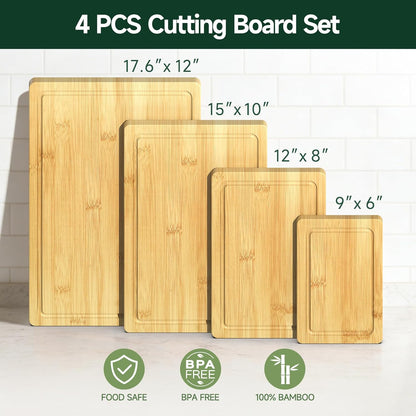 3-Piece Set Deep-Carbonized Bamboo Cutting Board for Kitchen - Crack-Resistant Wood Chopping Boards with Deep Juice Grooves, Pre-Oiled Butcher Block for Meat, Vegetables & Cheese, Carbonized