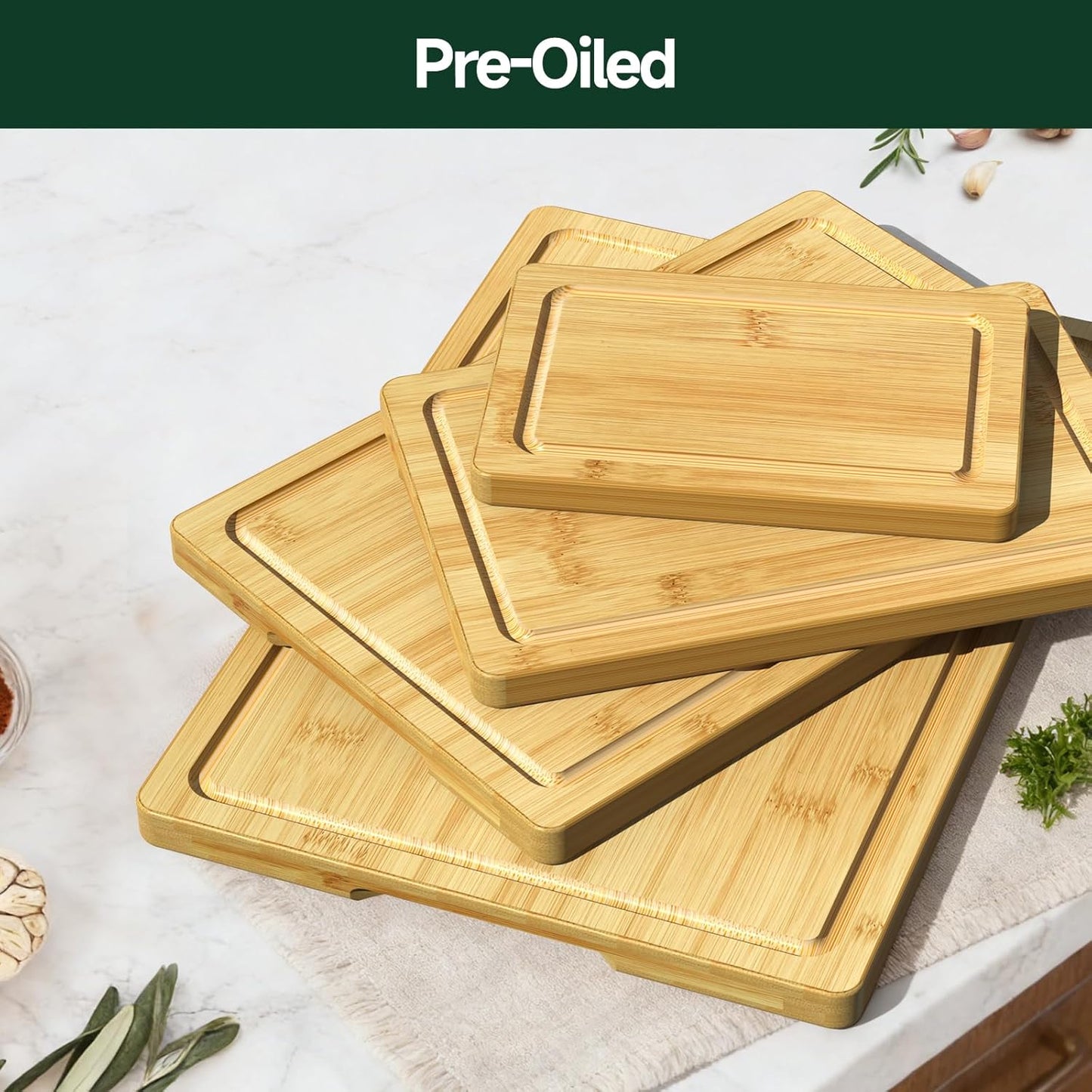 3-Piece Set Deep-Carbonized Bamboo Cutting Board for Kitchen - Crack-Resistant Wood Chopping Boards with Deep Juice Grooves, Pre-Oiled Butcher Block for Meat, Vegetables & Cheese, Carbonized