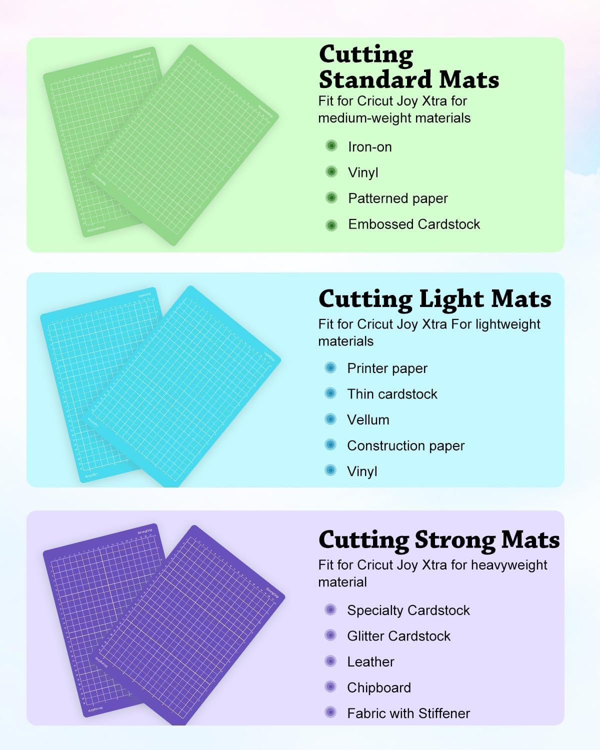 Cutting Mat Compatible with Joy Xtra, 3 Pack 8.5x12in Variety Adhesive Reusable Sticky Non-Slip Durable Cut Mats Replacement Accessories for Sewing Quilting and Crafts