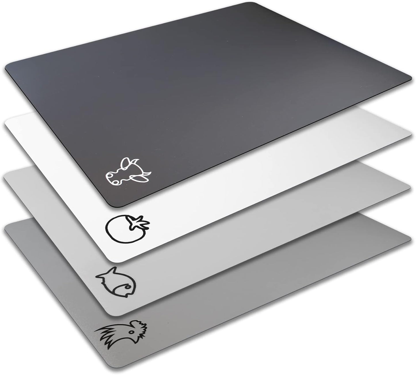 Plastic Cutting Boards with Food Icons, Set of 4, Flexible Cutting Mats with Hole, BPA-Free, Non-Slip and Dishwasher Safe, Modern Neutral Colors