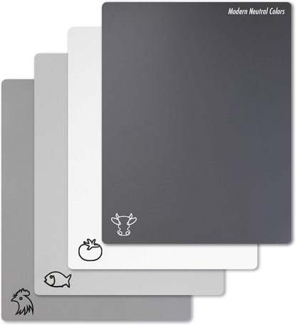 Plastic Cutting Boards with Food Icons, Set of 4, Flexible Cutting Mats with Hole, BPA-Free, Non-Slip and Dishwasher Safe, Modern Neutral Colors
