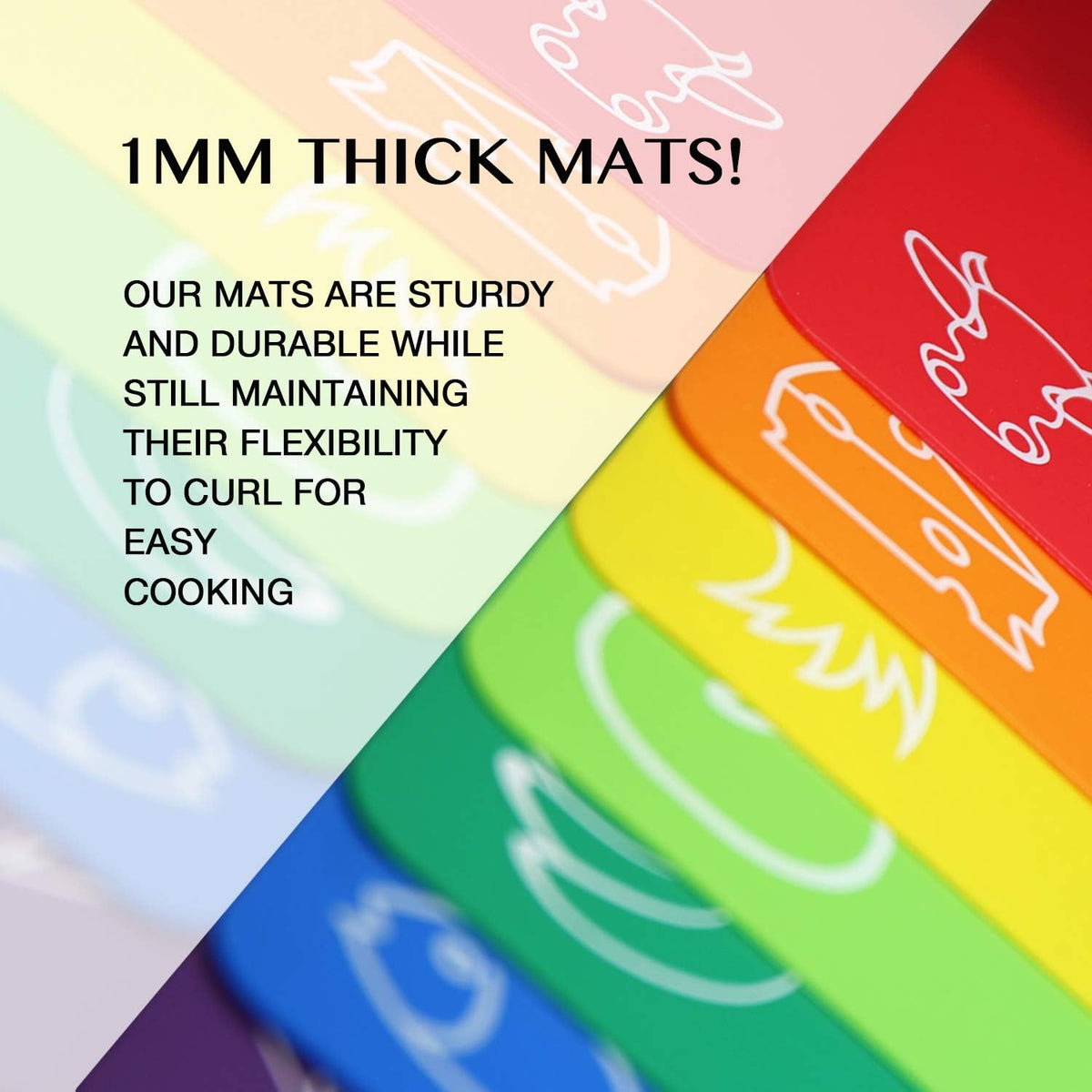 Plastic Cutting Boards with Food Icons, Set of 4, Flexible Cutting Mats with Hole, BPA-Free, Non-Slip and Dishwasher Safe, Modern Neutral Colors