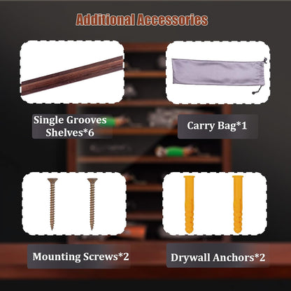 7 Layers Knife Display Case, Cherry Wood, Locking Cabinet with 6 Removable Double Shelves and 6 Single Shelves, Wall Mounted or Desk Display