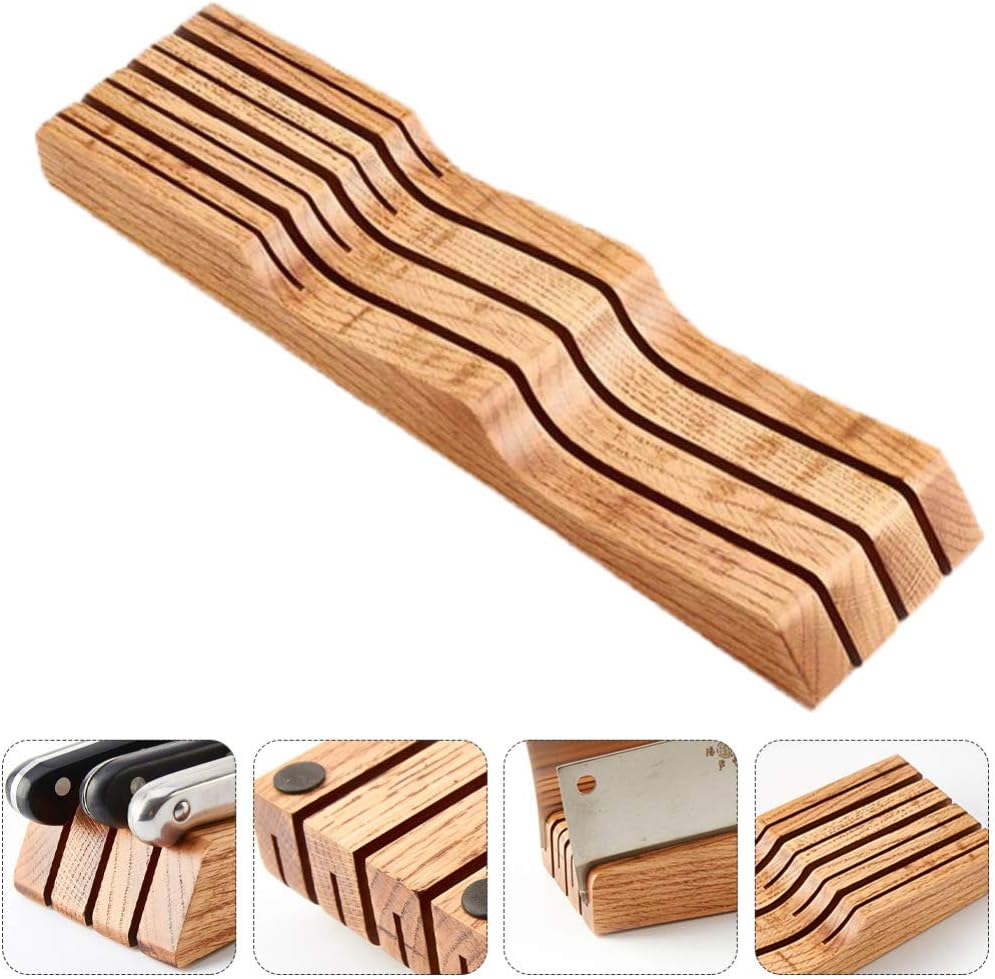 Beech Wood Knife Holder Drawer Insert Compact Knife Organizer for Kitchen Storage and Space Saving