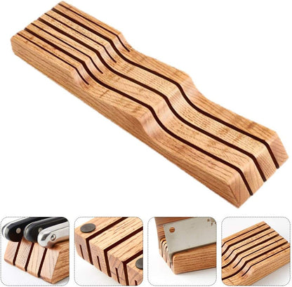 Beech Wood Knife Holder Drawer Insert Compact Knife Organizer for Kitchen Storage and Space Saving
