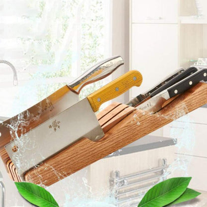 Beech Wood Knife Holder Drawer Insert Compact Knife Organizer for Kitchen Storage and Space Saving