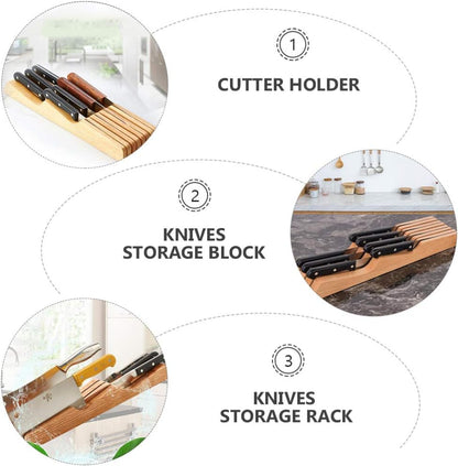 Beech Wood Knife Holder Drawer Insert Compact Knife Organizer for Kitchen Storage and Space Saving