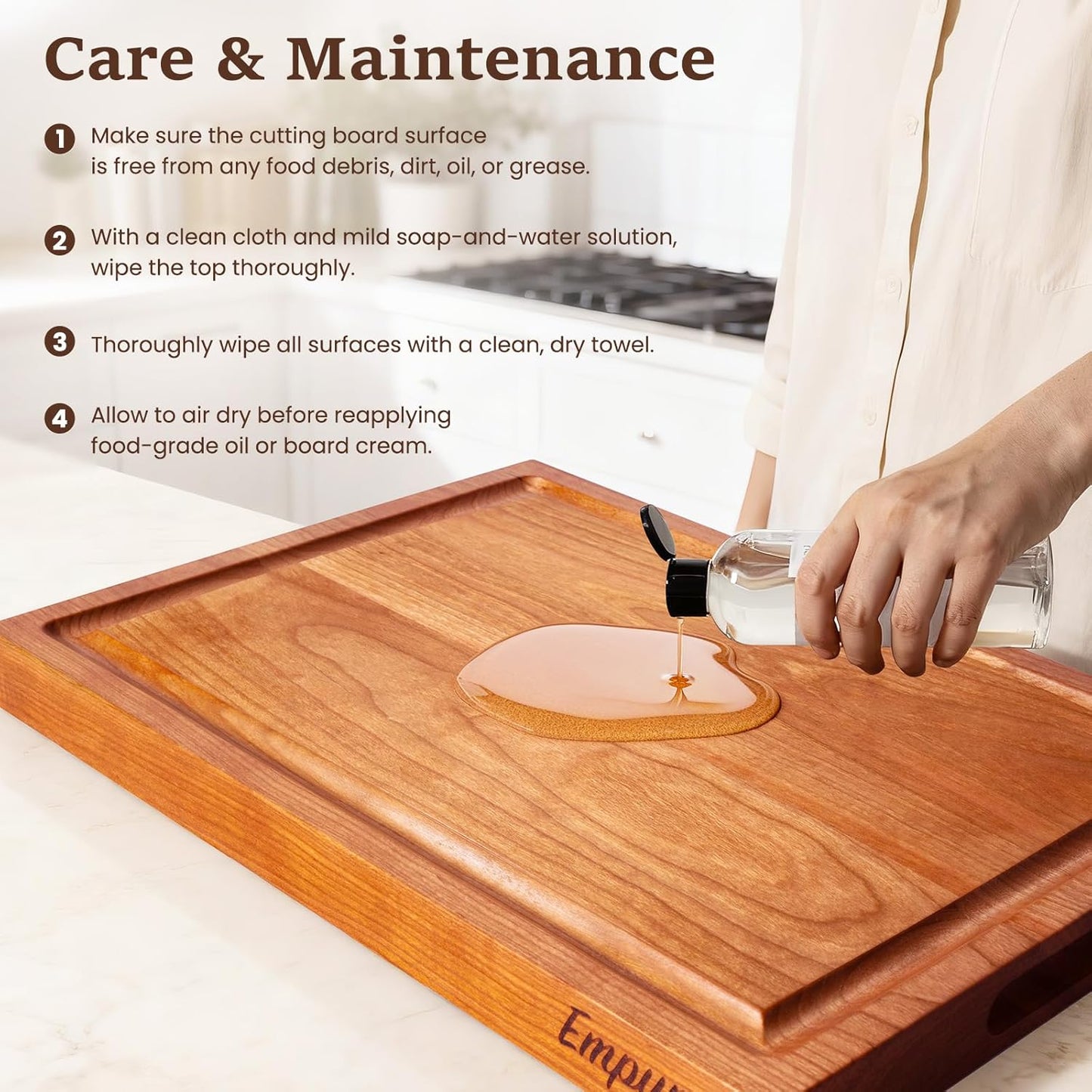 Cherry Wood Cutting Boards for Kitchen Wooden Cutting Board with Handle, Chopping Board with Built-in Juice Groove & Well, Heavy-duty Charcuterie Board Butcher Block, 16.5x11.8x1.4 Inches