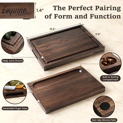 Cherry Wood Cutting Boards for Kitchen Wooden Cutting Board with Handle, Chopping Board with Built-in Juice Groove & Well, Heavy-duty Charcuterie Board Butcher Block, 16.5x11.8x1.4 Inches