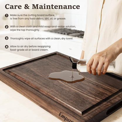Cherry Wood Cutting Boards for Kitchen Wooden Cutting Board with Handle, Chopping Board with Built-in Juice Groove & Well, Heavy-duty Charcuterie Board Butcher Block, 16.5x11.8x1.4 Inches