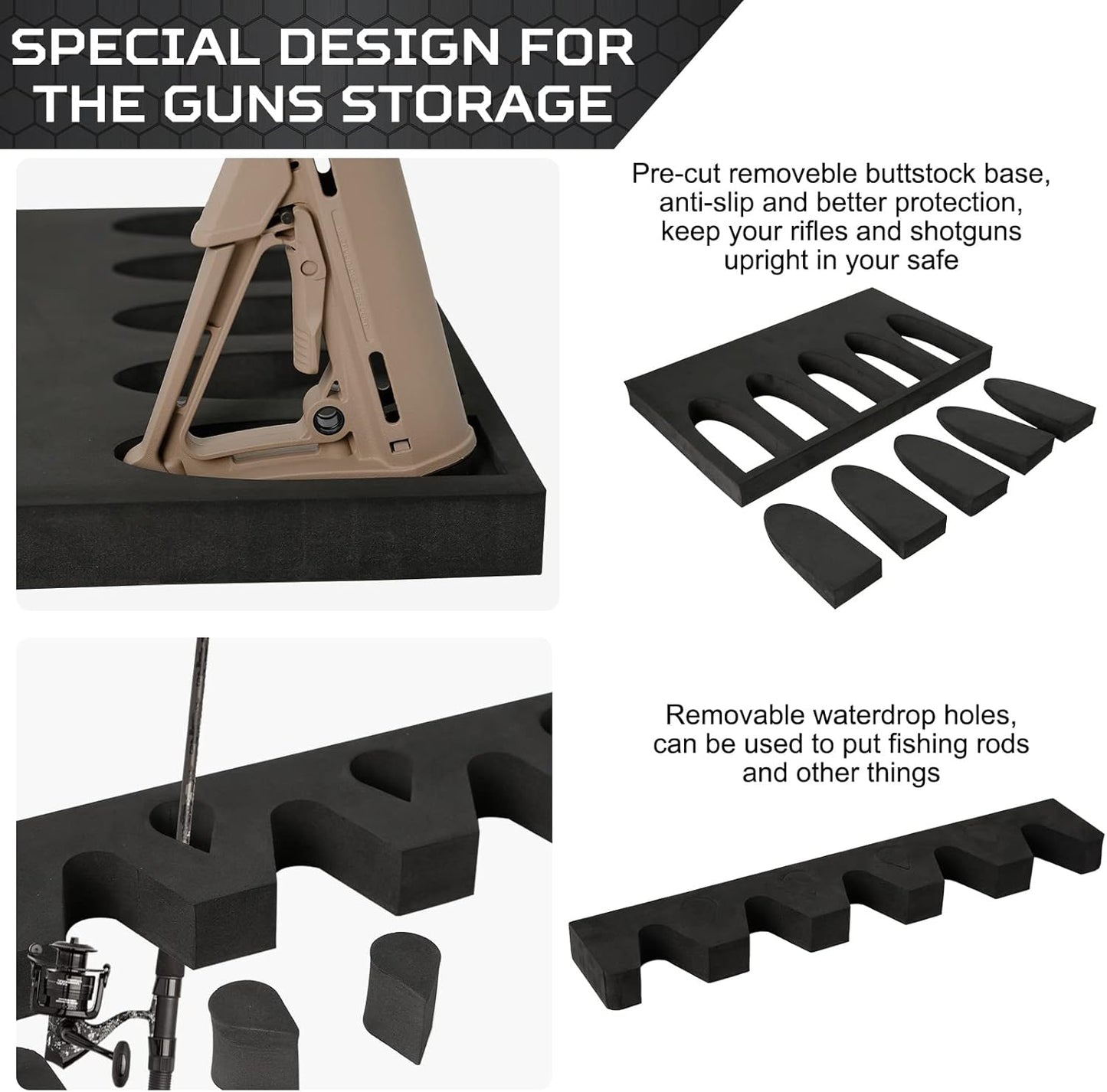 Gun Rack for Gun Storage, Gun Safe Accessory for Rifles and Shotguns, Gun Holder in Gun Cabinet, Shotgun Rifle Rest, Foam Material with Magnetic Strip and Hook Strip , Gifts for Hunters