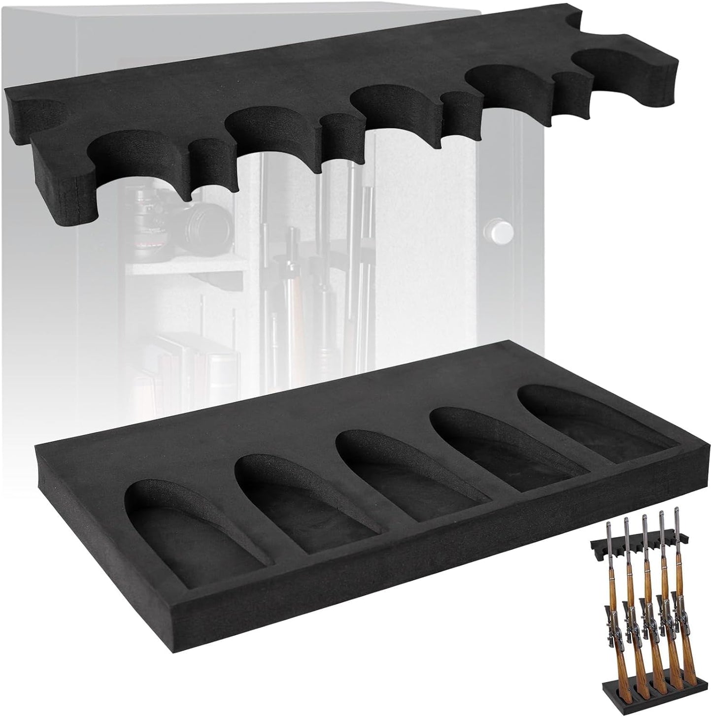 Gun Rack for Gun Storage, Gun Safe Accessory for Rifles and Shotguns, Gun Holder in Gun Cabinet, Shotgun Rifle Rest, Foam Material with Magnetic Strip and Hook Strip , Gifts for Hunters