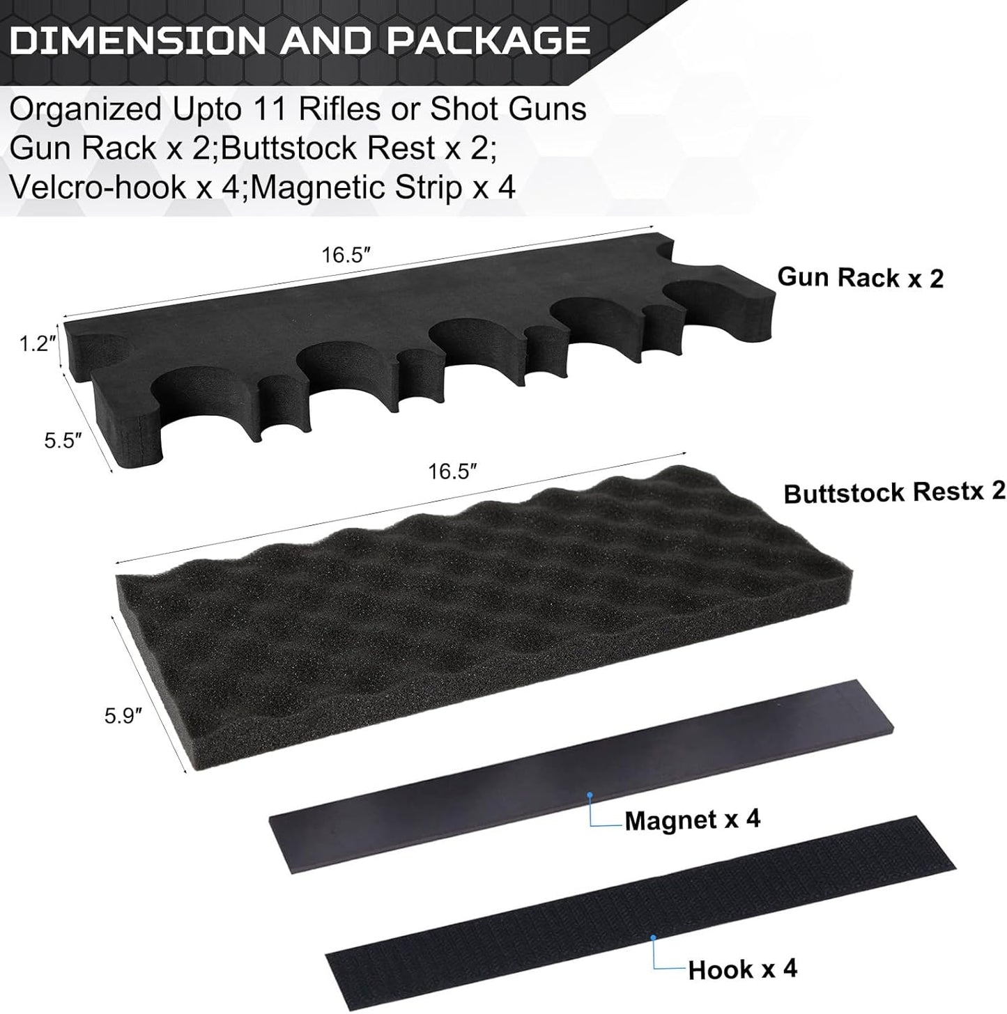 Gun Rack for Gun Storage, Gun Safe Accessory for Rifles and Shotguns, Gun Holder in Gun Cabinet, Shotgun Rifle Rest, Foam Material with Magnetic Strip and Hook Strip , Gifts for Hunters