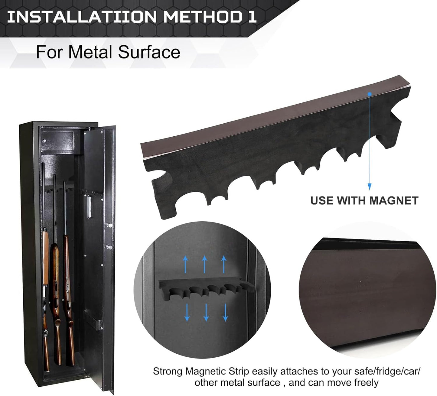 Gun Rack for Gun Storage, Gun Safe Accessory for Rifles and Shotguns, Gun Holder in Gun Cabinet, Shotgun Rifle Rest, Foam Material with Magnetic Strip and Hook Strip , Gifts for Hunters