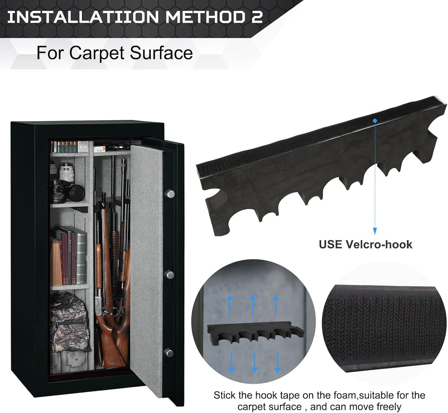 Gun Rack for Gun Storage, Gun Safe Accessory for Rifles and Shotguns, Gun Holder in Gun Cabinet, Shotgun Rifle Rest, Foam Material with Magnetic Strip and Hook Strip , Gifts for Hunters