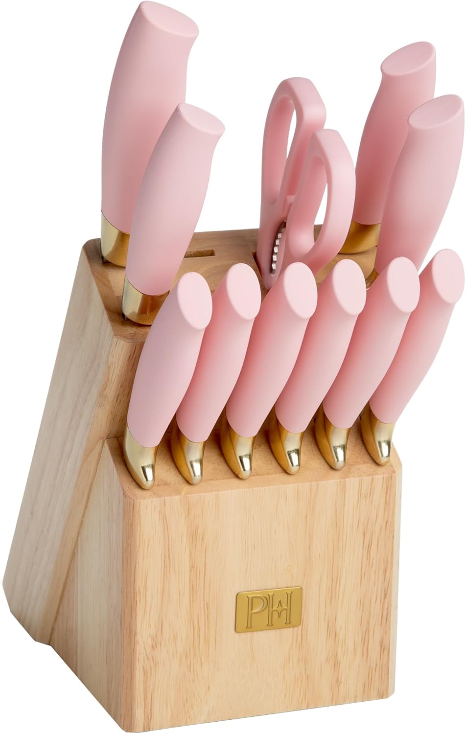 Paris Hilton 12-Piece Knife Set with Block, High-Carbon Stainless Steel Cutlery, Precision Blades and Ergonomic Handles Kitchen Knife Set, Pink