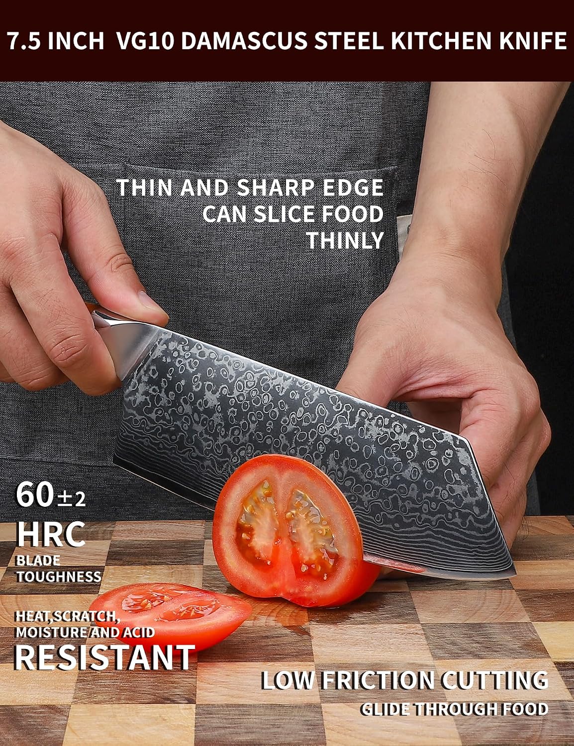 Nakiri Knife - 7.5 inch Cleaver Knife- Xuan Series - VG10 Damascus Steel Kitchen Knife - Resin Handle (Fantasy Orange)