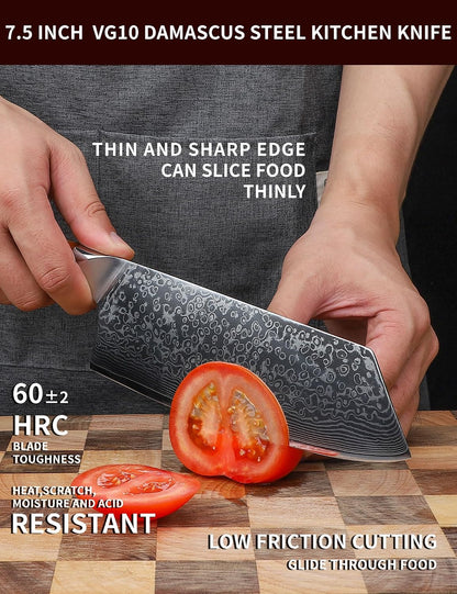 Nakiri Knife - 7.5 inch Cleaver Knife- Xuan Series - VG10 Damascus Steel Kitchen Knife - Resin Handle (Fantasy Orange)