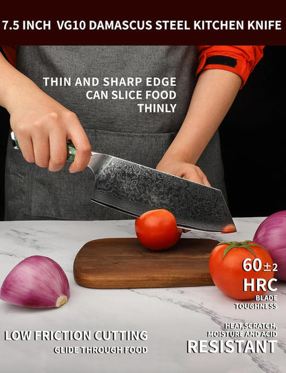 Nakiri Knife - 7.5 inch Cleaver Knife- Xuan Series - VG10 Damascus Steel Kitchen Knife - Resin Handle (Fantasy Orange)