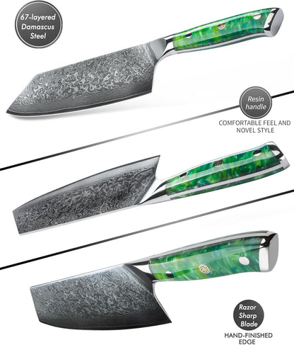 Nakiri Knife - 7.5 inch Cleaver Knife- Xuan Series - VG10 Damascus Steel Kitchen Knife - Resin Handle (Fantasy Orange)