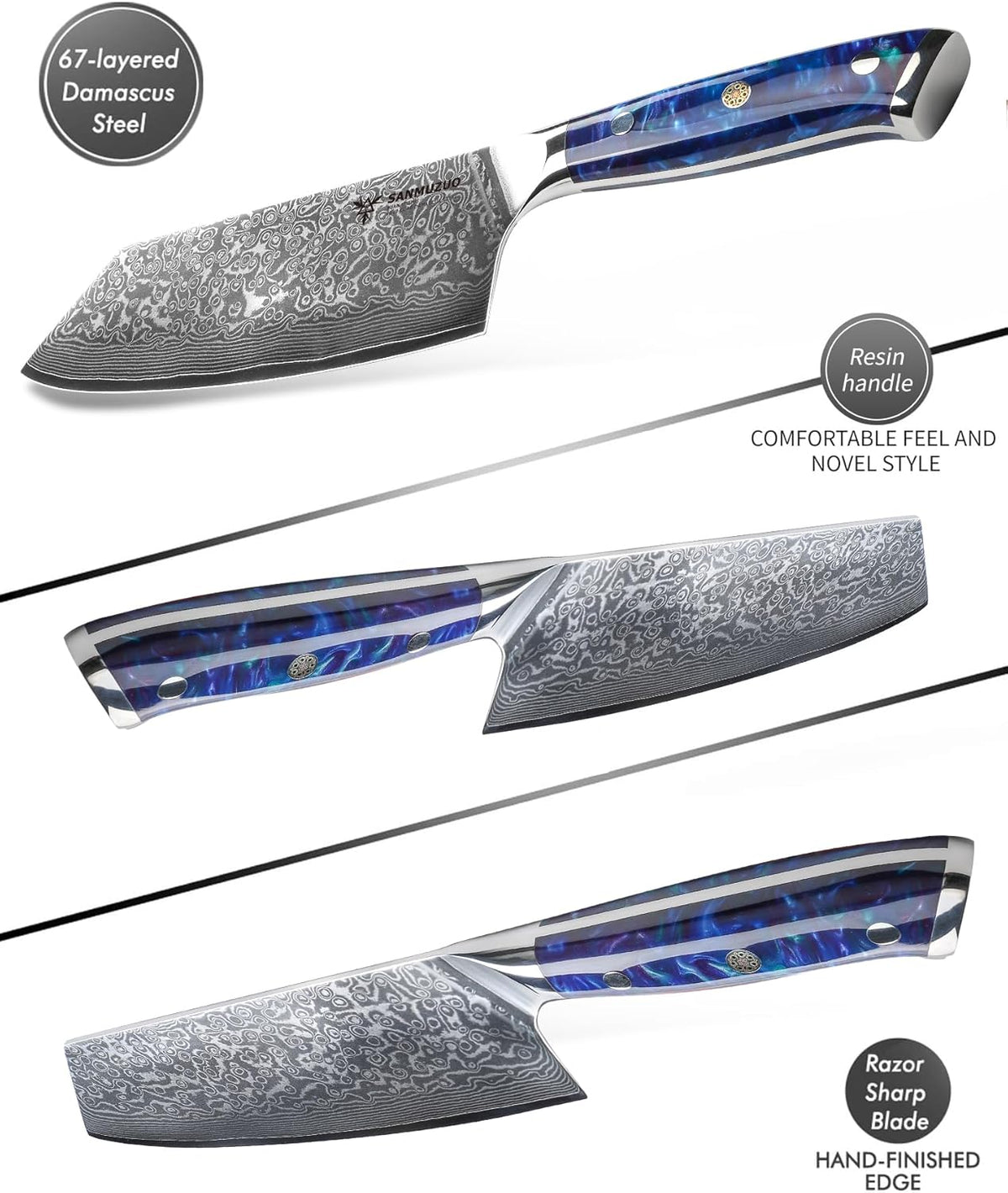 Nakiri Knife - 7.5 inch Cleaver Knife- Xuan Series - VG10 Damascus Steel Kitchen Knife - Resin Handle (Fantasy Orange)