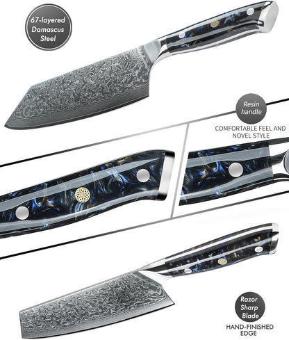 Nakiri Knife - 7.5 inch Cleaver Knife- Xuan Series - VG10 Damascus Steel Kitchen Knife - Resin Handle (Fantasy Orange)