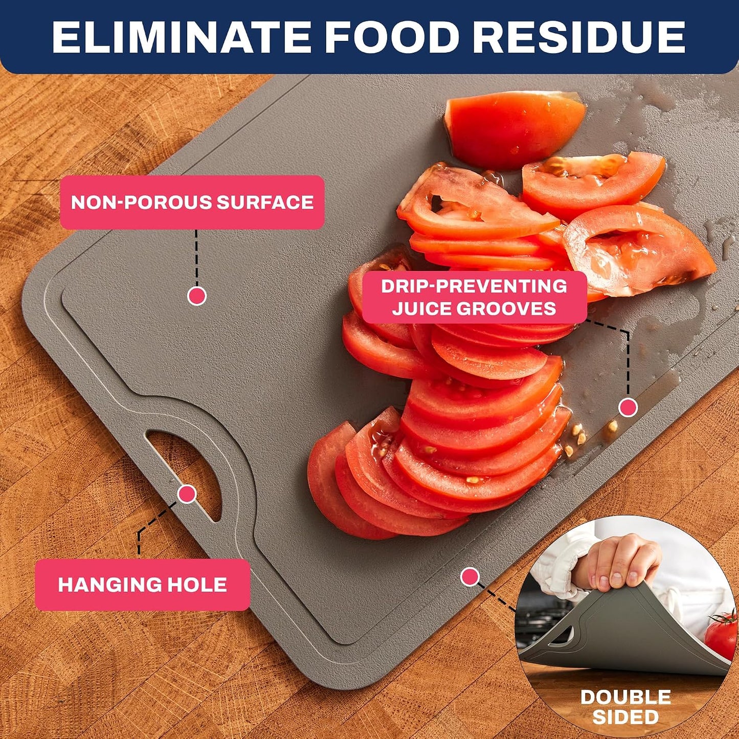 TPU Cutting Board Flexible Mat, 17.3" x 10.6" Nonslip Korean cutting board for kitchen, BPA Free Flexible Chopping Board, TPU Material Double-sided Dishwasher Safe