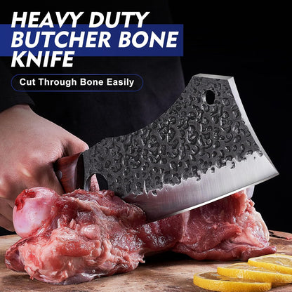 4PCS Meat Cleaver Set -Heavy Duty Bone Chopper & Meat Cleaver & Viking Knife & Slicing Knife, Chef Knives Set for Home Kitchen,Camping, BBQ Knives Gift for Men