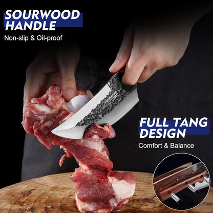 4PCS Meat Cleaver Set -Heavy Duty Bone Chopper & Meat Cleaver & Viking Knife & Slicing Knife, Chef Knives Set for Home Kitchen,Camping, BBQ Knives Gift for Men