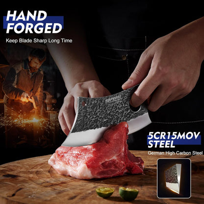4PCS Meat Cleaver Set -Heavy Duty Bone Chopper & Meat Cleaver & Viking Knife & Slicing Knife, Chef Knives Set for Home Kitchen,Camping, BBQ Knives Gift for Men