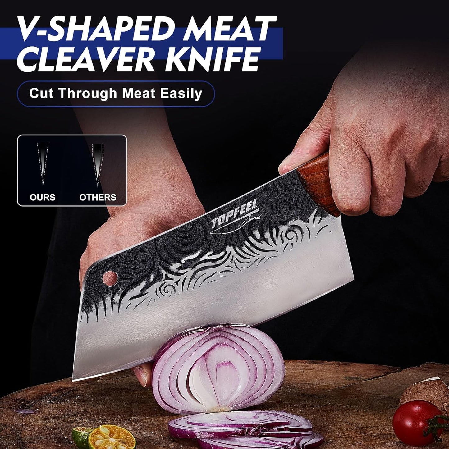 4PCS Meat Cleaver Set -Heavy Duty Bone Chopper & Meat Cleaver & Viking Knife & Slicing Knife, Chef Knives Set for Home Kitchen,Camping, BBQ Knives Gift for Men