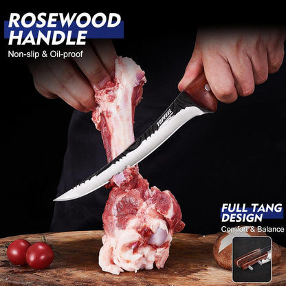 4PCS Meat Cleaver Set -Heavy Duty Bone Chopper & Meat Cleaver & Viking Knife & Slicing Knife, Chef Knives Set for Home Kitchen,Camping, BBQ Knives Gift for Men