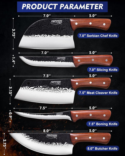 4PCS Meat Cleaver Set -Heavy Duty Bone Chopper & Meat Cleaver & Viking Knife & Slicing Knife, Chef Knives Set for Home Kitchen,Camping, BBQ Knives Gift for Men