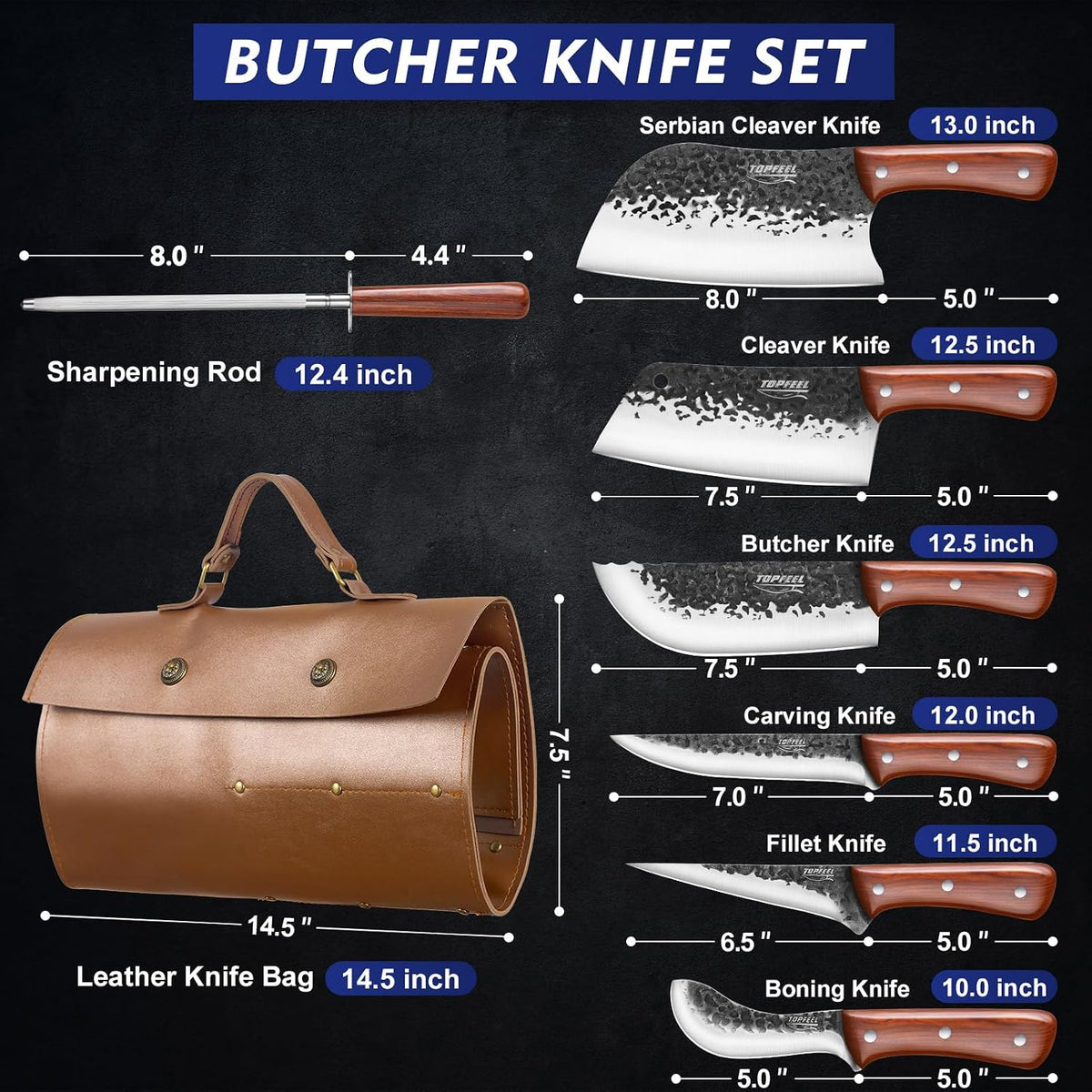 4PCS Meat Cleaver Set -Heavy Duty Bone Chopper & Meat Cleaver & Viking Knife & Slicing Knife, Chef Knives Set for Home Kitchen,Camping, BBQ Knives Gift for Men