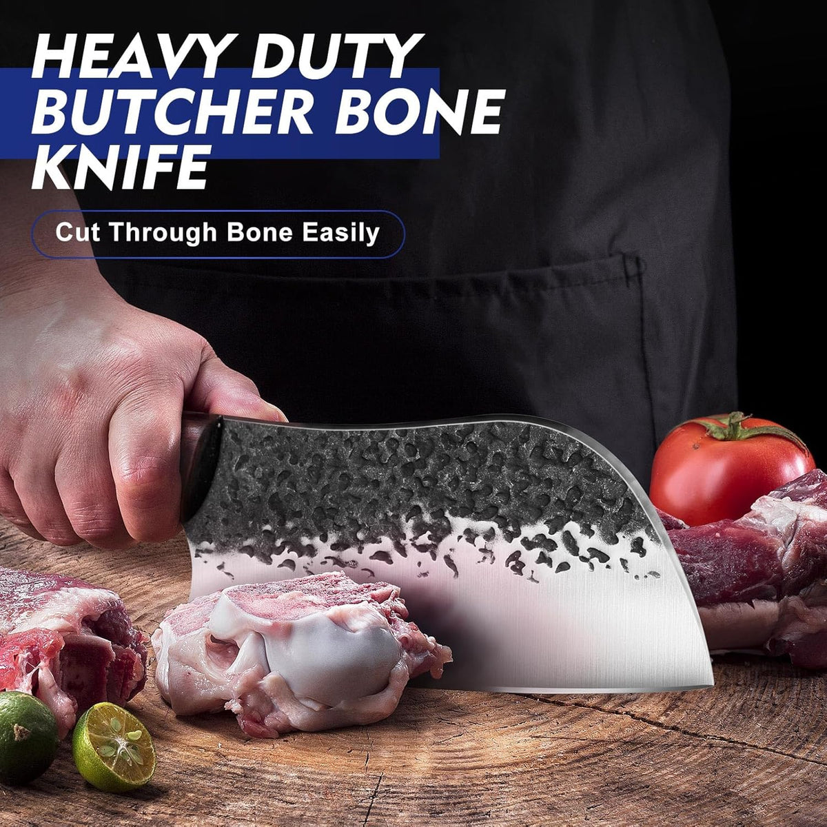 4PCS Meat Cleaver Set -Heavy Duty Bone Chopper & Meat Cleaver & Viking Knife & Slicing Knife, Chef Knives Set for Home Kitchen,Camping, BBQ Knives Gift for Men