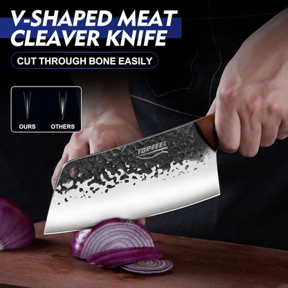 4PCS Meat Cleaver Set -Heavy Duty Bone Chopper & Meat Cleaver & Viking Knife & Slicing Knife, Chef Knives Set for Home Kitchen,Camping, BBQ Knives Gift for Men