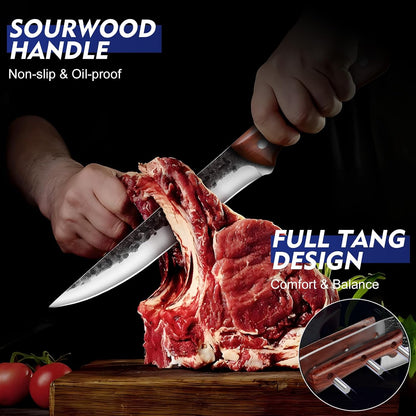 4PCS Meat Cleaver Set -Heavy Duty Bone Chopper & Meat Cleaver & Viking Knife & Slicing Knife, Chef Knives Set for Home Kitchen,Camping, BBQ Knives Gift for Men