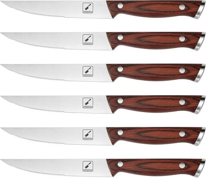 Steak Knives Set of 6, Japanese HC Steel, 5" Serrated, Gift Box