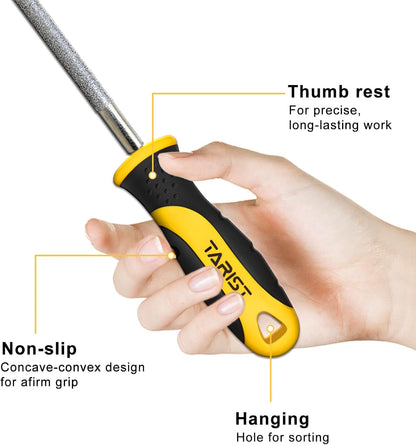 Diamond File Set, 3-Piece, 8-inch, Includes Flat/Half-Round/Round. For Sharpening Lawn Mower Blades, Garden Shears, Axe, Knife - Tool Sharpener for Metal, Tile, Ceramic, Glass, Stone and more