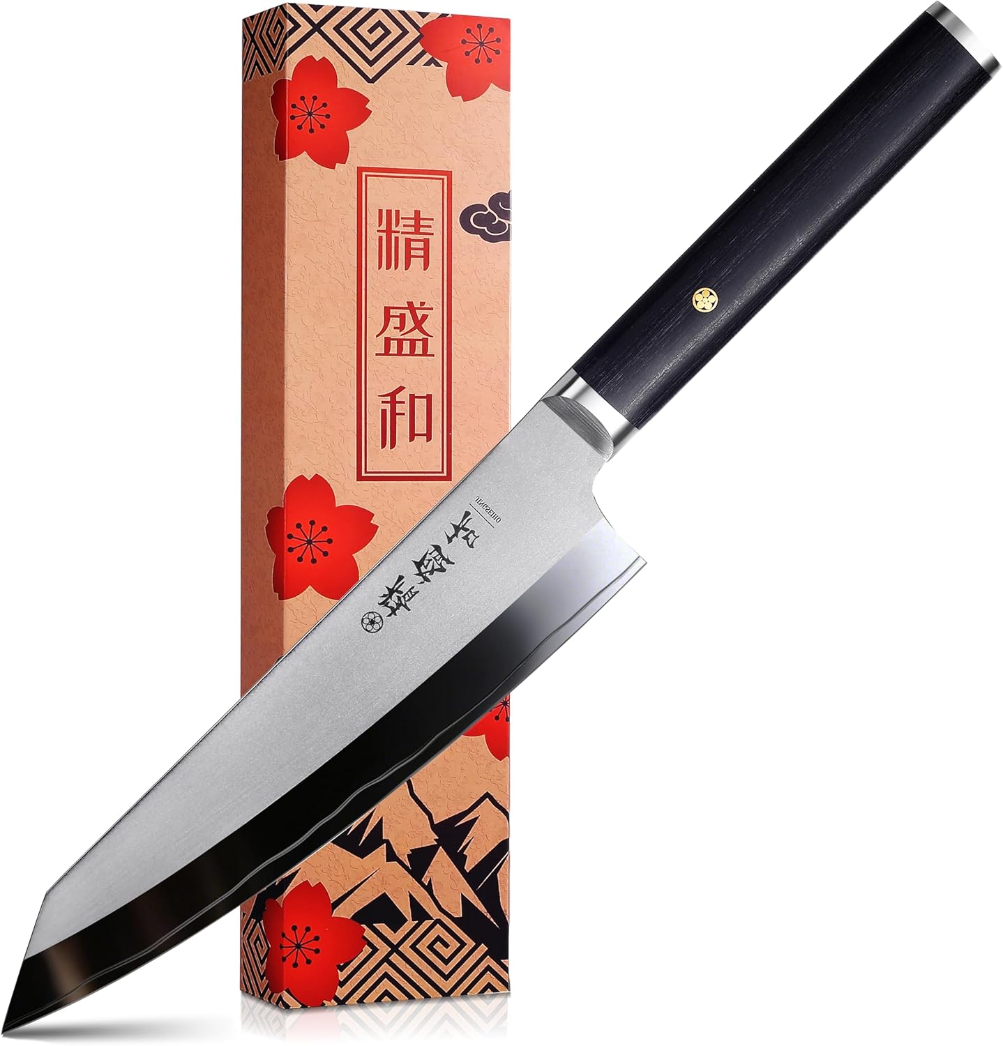 Japanese Chef Knife 7in,High Carbon Steel VG-10,Leather Sheath | Lab Tested Ultra and Long Lasting Sharp,Lightweight with Non-slip Handle,Ideal Kitchen Gift for Home Cooks Professional Chef